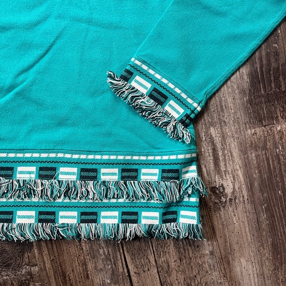 J’Envie Long Sleeve Blouse Top Blue Teal Fringe Detail Western Women’s Size L - Picture 7 of 11
